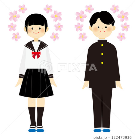 桜と制服を着た学生のイラスト 122473936