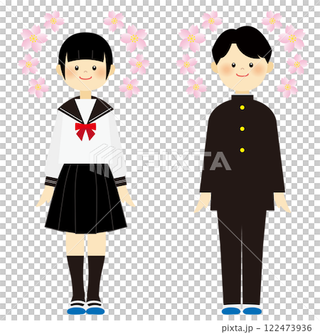 桜と制服を着た学生のイラスト 122473936