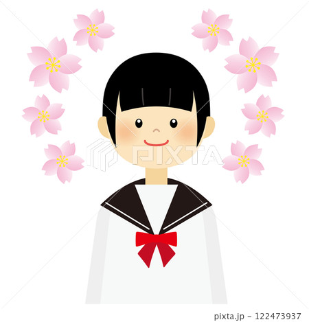 桜を背景にしたセーラー服の女の子 122473937