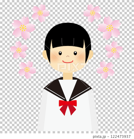 桜を背景にしたセーラー服の女の子 122473937