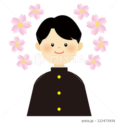 桜を背景にした学ランの男の子 122473938