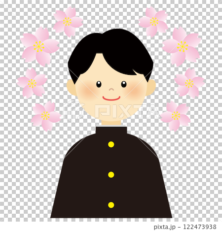 桜を背景にした学ランの男の子 122473938