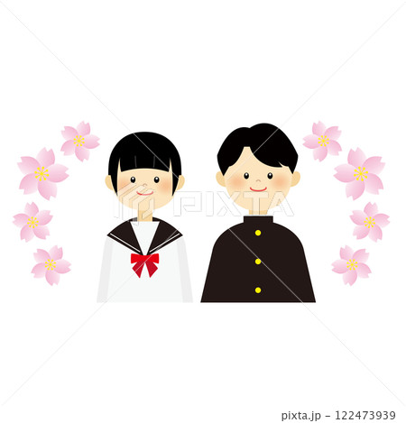 桜と制服を着た学生のイラスト 122473939