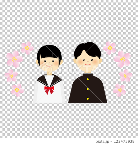 桜と制服を着た学生のイラスト 122473939