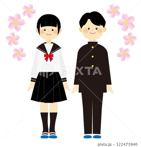 桜と制服を着た学生のイラスト 122473940