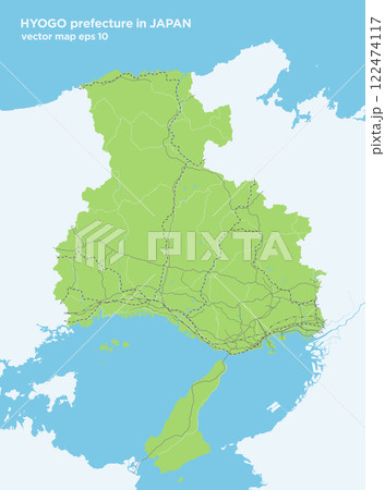 日本の兵庫県のシンプルな緑色のロードマップ 122474117