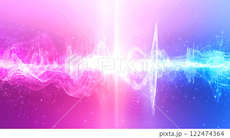 In an abstract display, sound waves evolve into images of conversations, serving as a symbolic 122474364