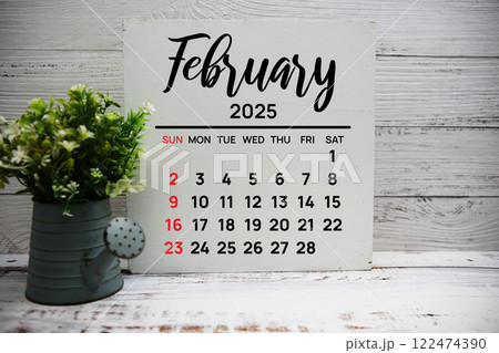 February 2025 annual monthly desk calendar for planning and management 122474390