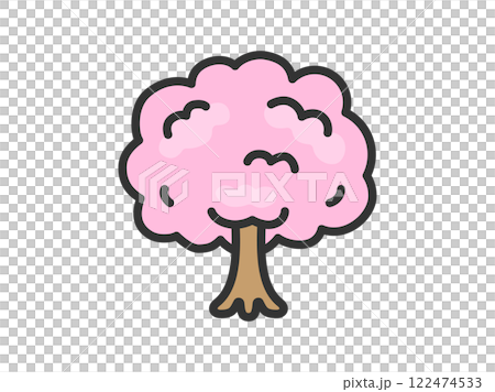 櫻花樹圖示插圖（線條描彩色） 122474533