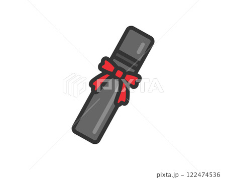 リボンのついた、卒業証書ケースのアイコン（線画カラー）のイラスト 122474536