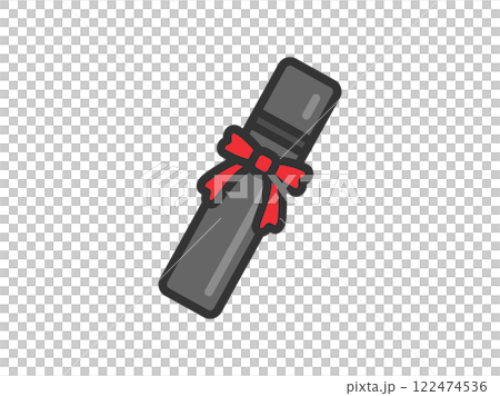 リボンのついた、卒業証書ケースのアイコン（線画カラー）のイラスト 122474536