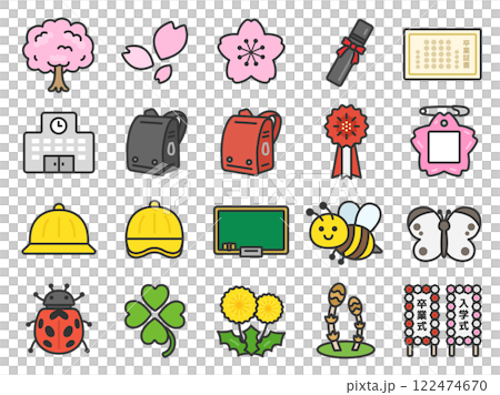 Illustration set of graduation and entrance season icons (line drawing color) Illustration set of graduation and entrance season icons (line drawing color) 122474670