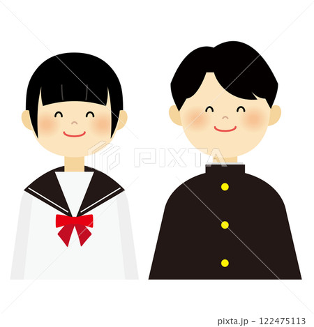 セーラー服と学ランの中高生の男女のイラスト セーラー服と学ランの中高生の男女のイラスト 122475113
