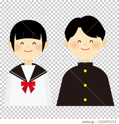 セーラー服と学ランの中高生の男女のイラスト セーラー服と学ランの中高生の男女のイラスト 122475113