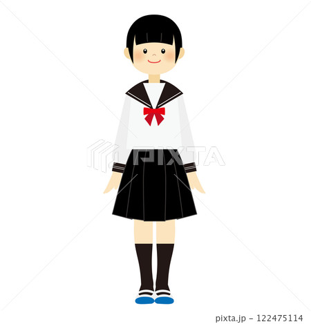 セーラー服を着た学生の全身のイラスト セーラー服を着た学生の全身のイラスト 122475114