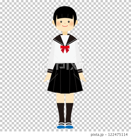 セーラー服を着た学生の全身のイラスト セーラー服を着た学生の全身のイラスト 122475114