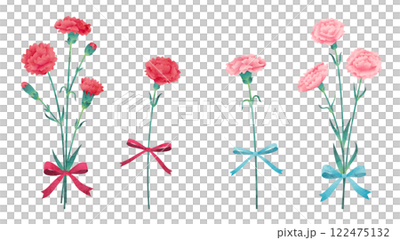 赤とピンクのカーネーション、母の日のカーネーションの花束 122475132
