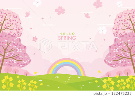 桜と菜の花の背景　美しい春の景色 122475223