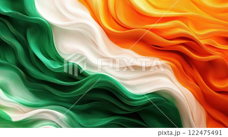Abstract fabric waves in green, white, and orange colors representing the Irish flag 122475491