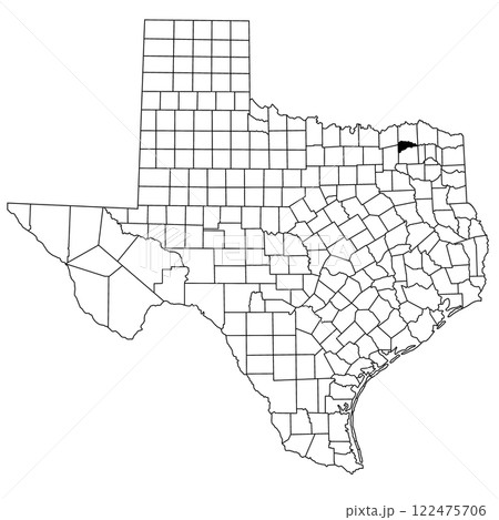 Map of delta County in Texas state on white background. single County map highlighted by black colour on Texas map. UNITED STATES, US Map of delta County in Texas state on white background. single County map highlighted by black colour on Texas map. UNITED STATES, US 122475706