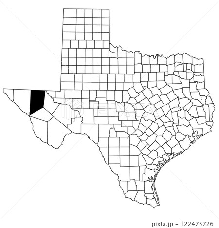 Map of culberson County in Texas state on white background. single County map highlighted by black colour on Texas map. UNITED STATES, US Map of culberson County in Texas state on white background. single County map highlighted by black colour on Texas map. UNITED STATES, US 122475726