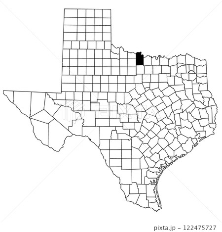 Map of clay County in Texas state on white background. single County map highlighted by black colour on Texas map. UNITED STATES, US Map of clay County in Texas state on white background. single County map highlighted by black colour on Texas map. UNITED STATES, US 122475727