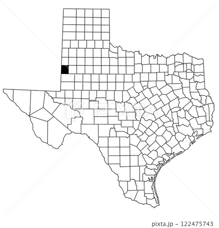 Map of yoakum County in Texas state on white background. single County map highlighted by black colour on Texas map. UNITED STATES, US 122475743