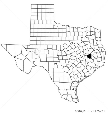 Map of Walker County in Texas state on white background. single County map highlighted by black colour on Texas map. UNITED STATES, US 122475745