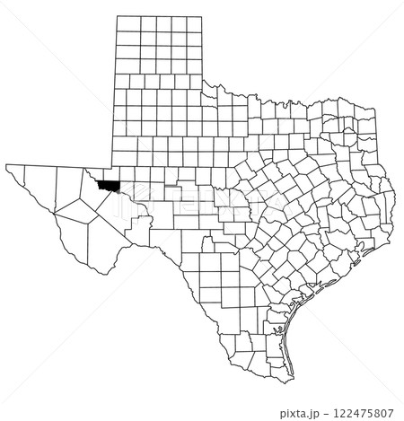 Map of ward County in Texas state on white background. single County map highlighted by black colour on Texas map. UNITED STATES, US 122475807