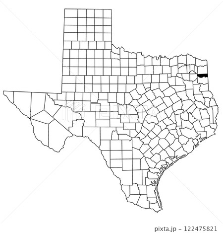 Map of Marion County in Texas state on white background. single County map highlighted by black colour on Texas map. UNITED STATES, US 122475821