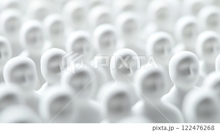 White Faceless Individuals in a Wide Arrangement Creating a Chaotic Abstract Scene 122476268