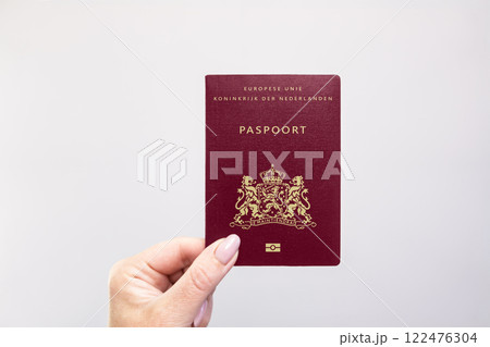 Netherlands Passport Held Against Simple White Background. Astana, Kazakhstan, 26 october 2024 122476304