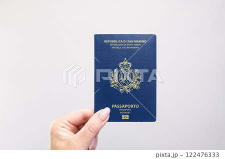 San Marino Passport Held Against Simple White Background. Astana, Kazakhstan, 26 october 2024 122476333