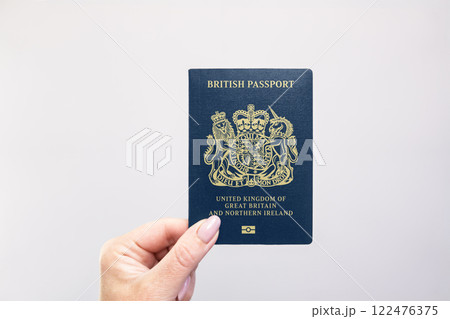 United Kingdom Passport Held Against Simple White Background. Astana, Kazakhstan, 26 october 2024 122476375