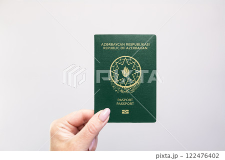 Azerbaijan Passport Held Against Simple White Background. Astana, Kazakhstan, 26 october 2024 122476402