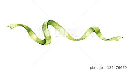 A thin ribbon of green color is isolated on a white background. Watercolor illustration. An element for the design of greeting cards, invitations. 122476679