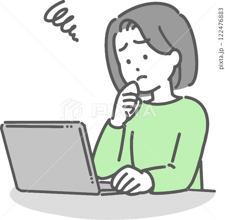 悩みながらパソコンを操作している若い女性のイラスト 悩みながらパソコンを操作している若い女性のイラスト 122476883