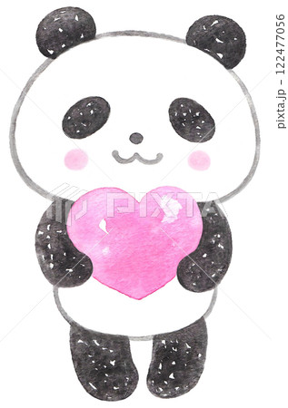 ピンクのハートを抱えるパンダ 122477056