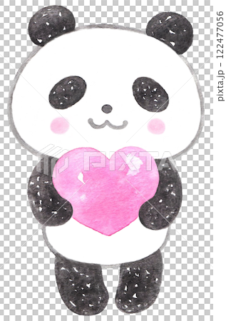 ピンクのハートを抱えるパンダ 122477056