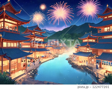 温泉街に並ぶ中国建築-2 122477201