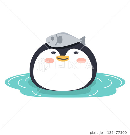 penguin enjoys floating in the cool water. 122477300