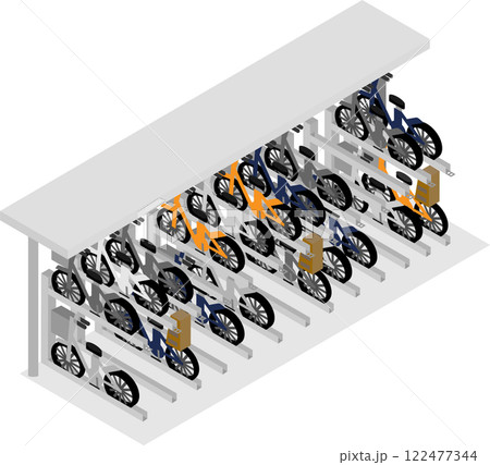 アイソメトリックな二段式自転車ラックのイメージ素材 122477344