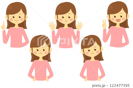 色んな表情のシンプルで可愛い女性のイラストセット 色んな表情のシンプルで可愛い女性のイラストセット 122477395