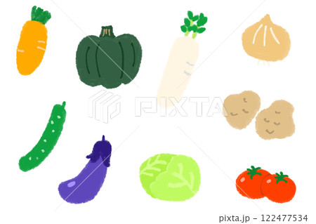 手描きのいろいろな野菜のイラストセット 手描きのいろいろな野菜のイラストセット 122477534