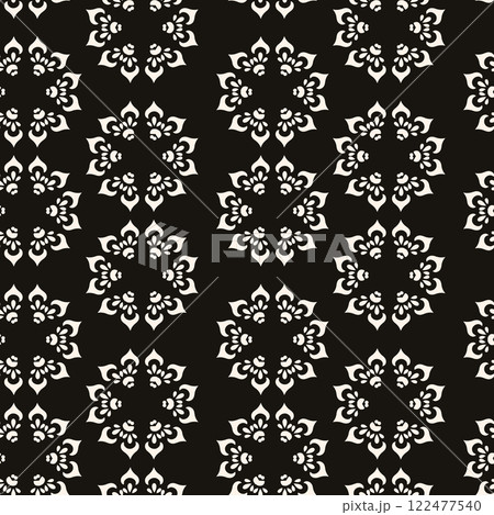 Abstract simple floral gothic style seamless pattern. Elegant minimal monochrome stylish background. Perfect for textile, wallpaper and fabrics. 122477540