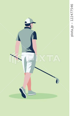 Flat Design Illustration of Man Golfer Player Character Walking Holding Golf Stick Flat Design Illustration of Man Golfer Player Character Walking Holding Golf Stick 122477546