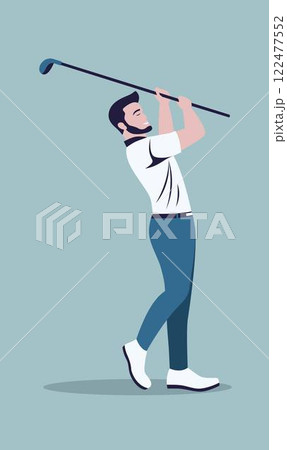 Flat Design Illustration of Man Golfer Player Character Swinging Golf Stick Flat Design Illustration of Man Golfer Player Character Swinging Golf Stick 122477552