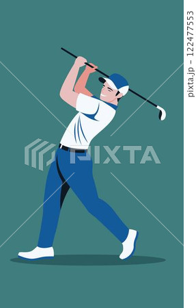 Flat Design Illustration of Man Golfer Player Character Swinging Golf Stick Flat Design Illustration of Man Golfer Player Character Swinging Golf Stick 122477553