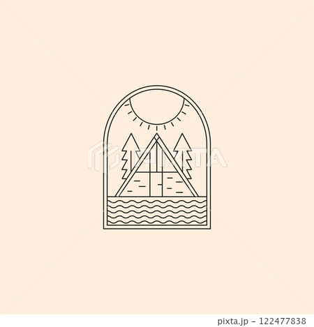 summer cabin camp logo vector illustration design, line art style logo 122477838
