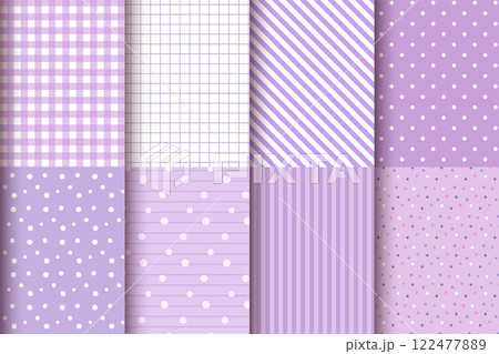 チェックやドットのシームレスパターン 紫系 チェックやドットのシームレスパターン 紫系 122477889